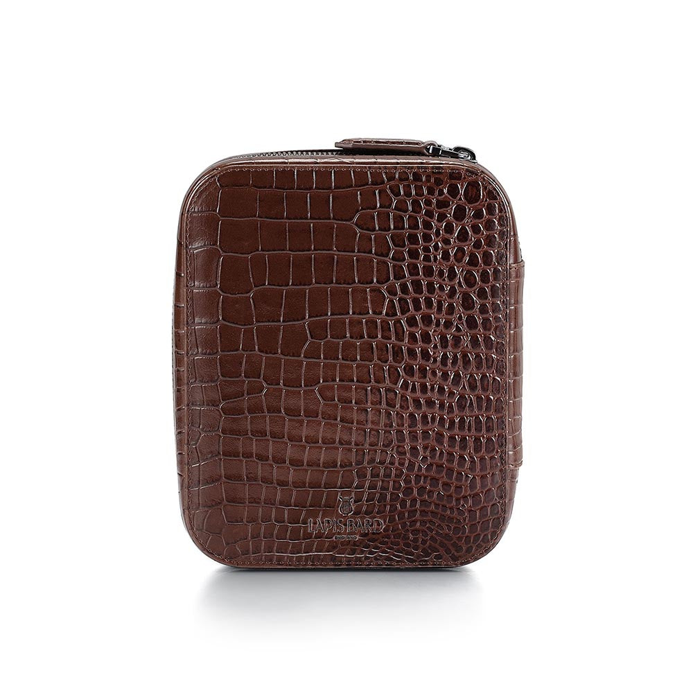 Lapis Bard Mandeville Croc-Textured Watchcase (4 Slots) - Dark Brown