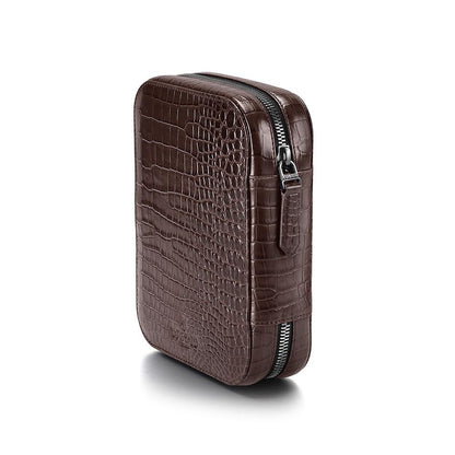 Lapis Bard Mandeville Croc-Textured Watchcase (4 Slots) - Dark Brown