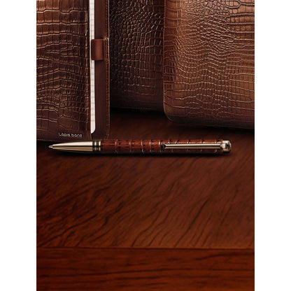 Lapis Bard Mandeville Croc-Textured Ballpoint Pen - Dark Brown
