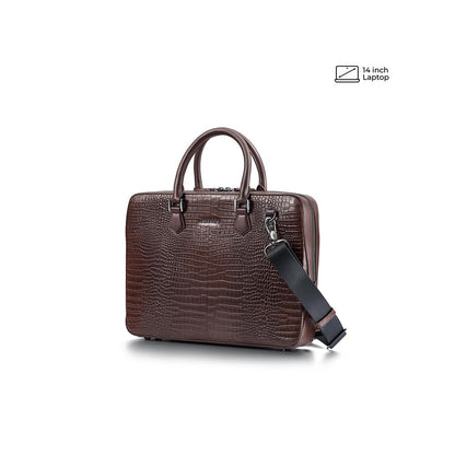 Lapis Bard Dark Brown Mandeville 14-Inch Croc-Textured Laptop Bag