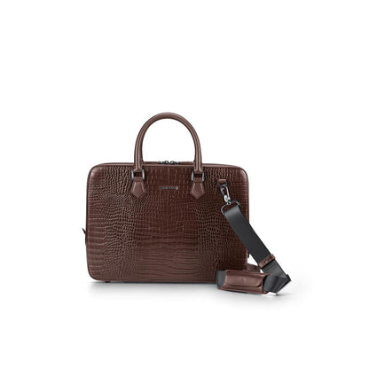 Lapis Bard Dark Brown Mandeville 14-Inch Croc-Textured Laptop Bag