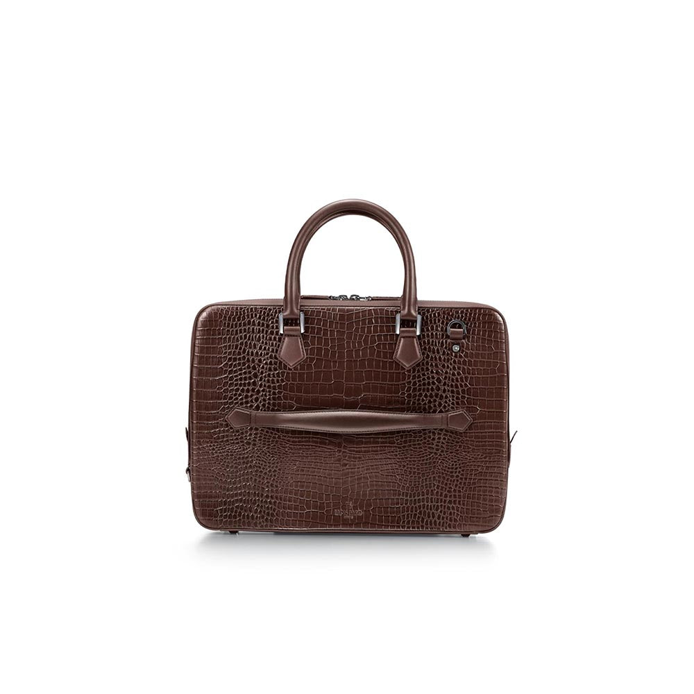 Lapis Bard Dark Brown Mandeville 14-Inch Croc-Textured Laptop Bag
