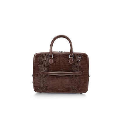 Lapis Bard Dark Brown Mandeville 14-Inch Croc-Textured Laptop Bag