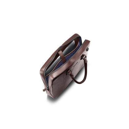 Lapis Bard Dark Brown Mandeville 14-Inch Croc-Textured Laptop Bag