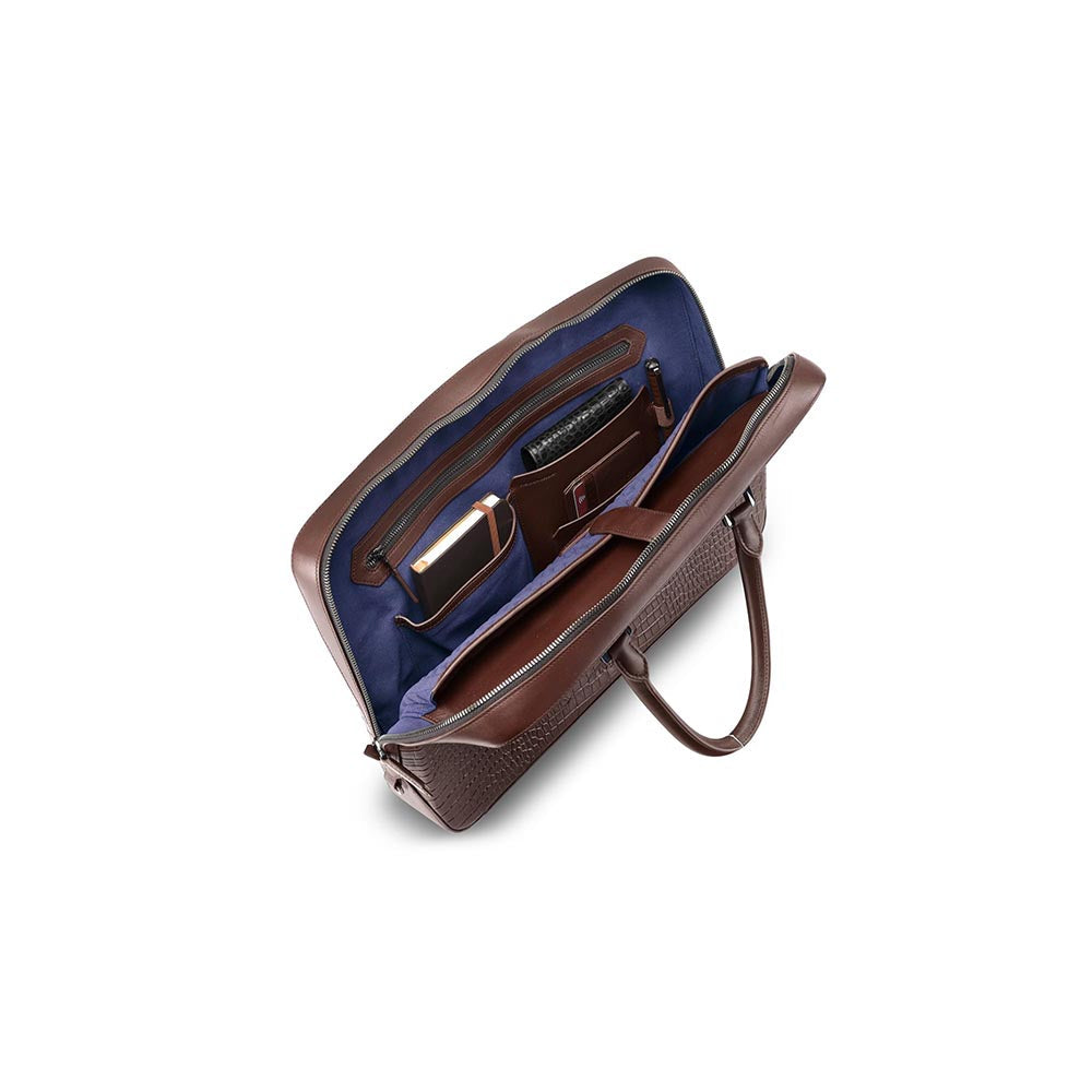 Lapis Bard Dark Brown Mandeville 14-Inch Croc-Textured Laptop Bag