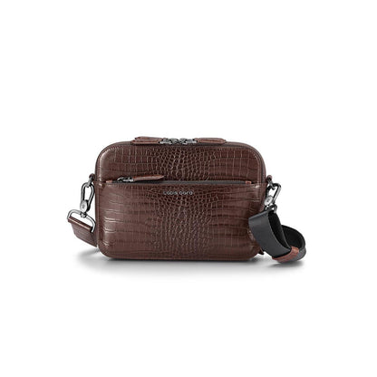 Lapis Bard Dark Brown Mandeville Croc-Textured Crossbody Bag with Detachable Strap