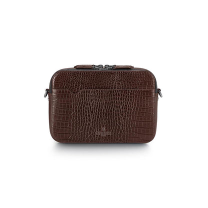 Lapis Bard Dark Brown Mandeville Croc-Textured Crossbody Bag with Detachable Strap