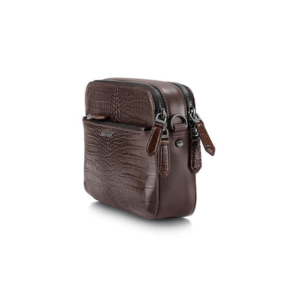 Lapis Bard Dark Brown Mandeville Croc-Textured Crossbody Bag with Detachable Strap