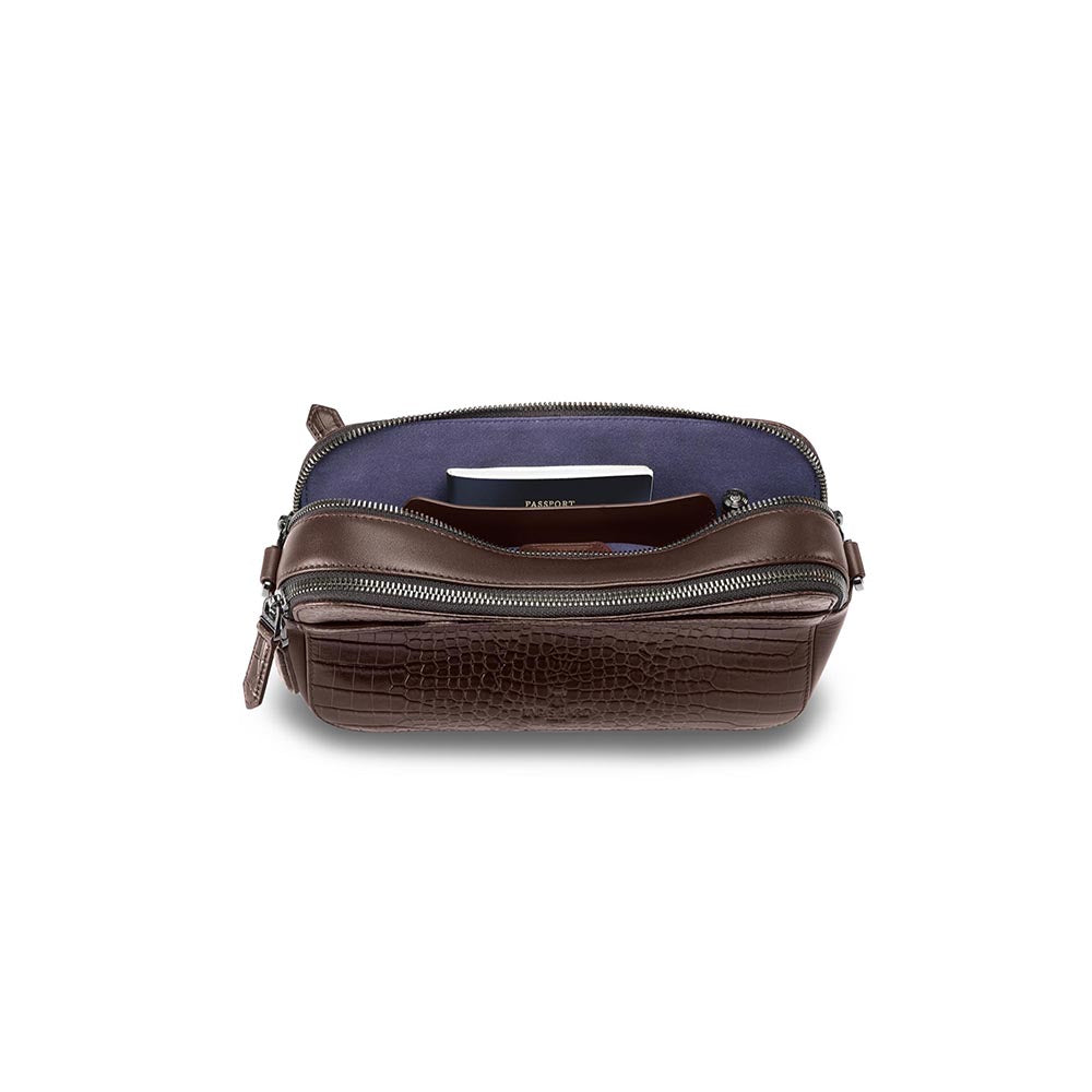 Lapis Bard Dark Brown Mandeville Croc-Textured Crossbody Bag with Detachable Strap
