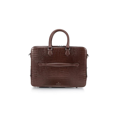 Lapis Bard Dark Brown Mandeville 15-Inch Croc-Textured Laptop Bag with Detachable Strap