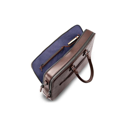 Lapis Bard Dark Brown Mandeville 15-Inch Croc-Textured Laptop Bag with Detachable Strap