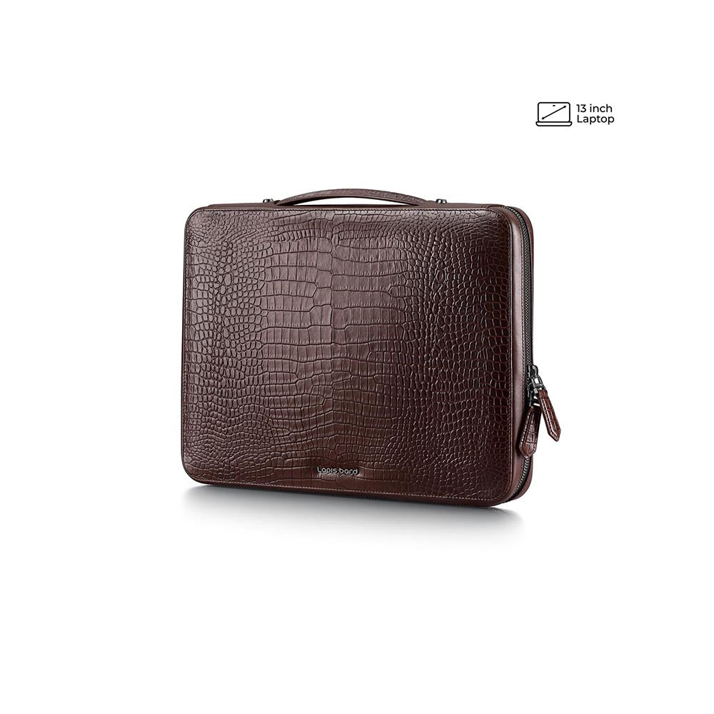 Lapis Bard Dark Brown Mandeville 13-Inch Croc-Textured Laptop Bag