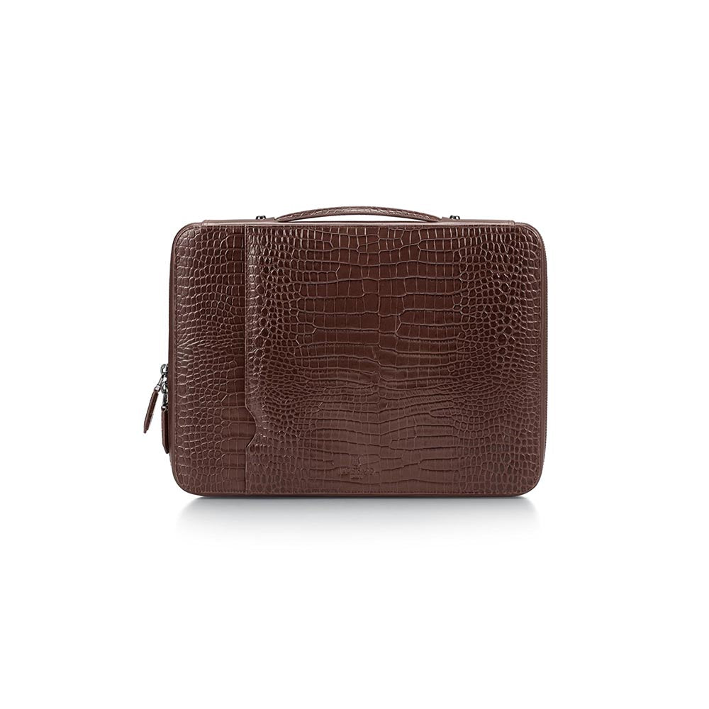Lapis Bard Dark Brown Mandeville 13-Inch Croc-Textured Laptop Bag