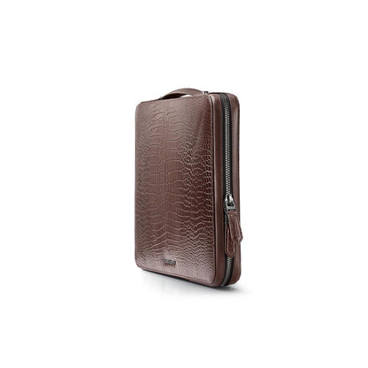 Lapis Bard Dark Brown Mandeville 13-Inch Croc-Textured Laptop Bag