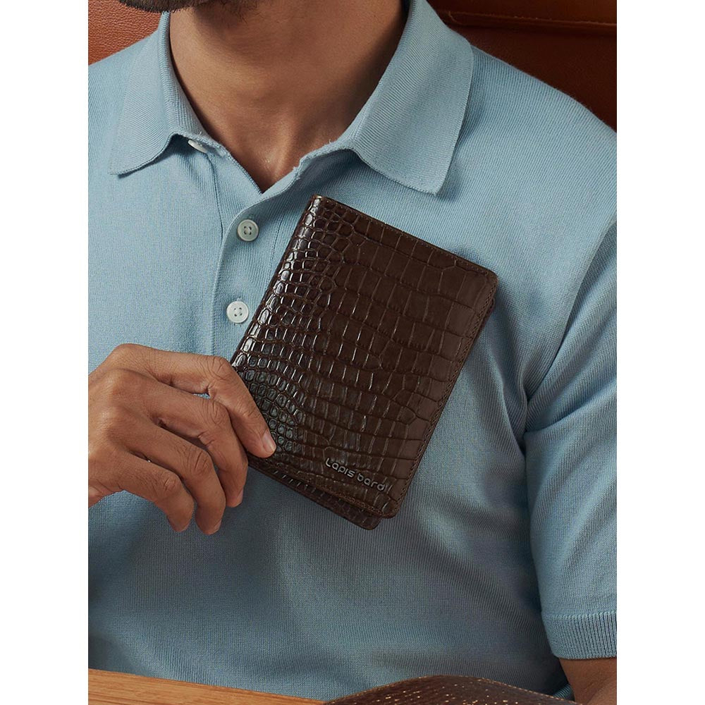 Lapis Bard Dark Brown Mandeville Croc-Textured Passport Wallet