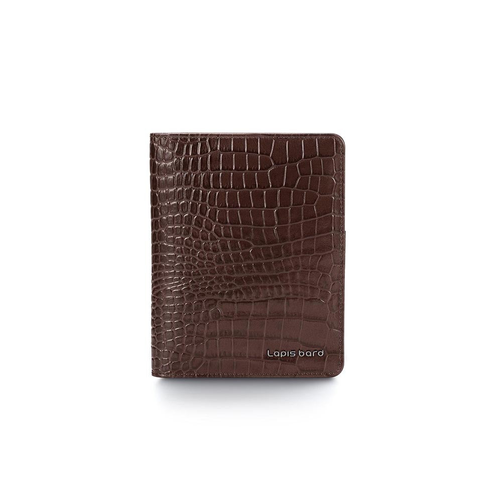 Lapis Bard Dark Brown Mandeville Croc-Textured Passport Wallet