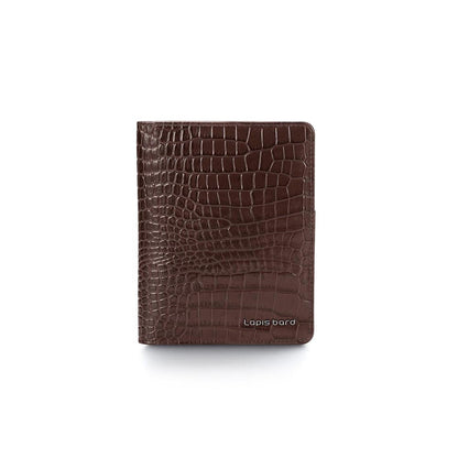 Lapis Bard Dark Brown Mandeville Croc-Textured Passport Wallet