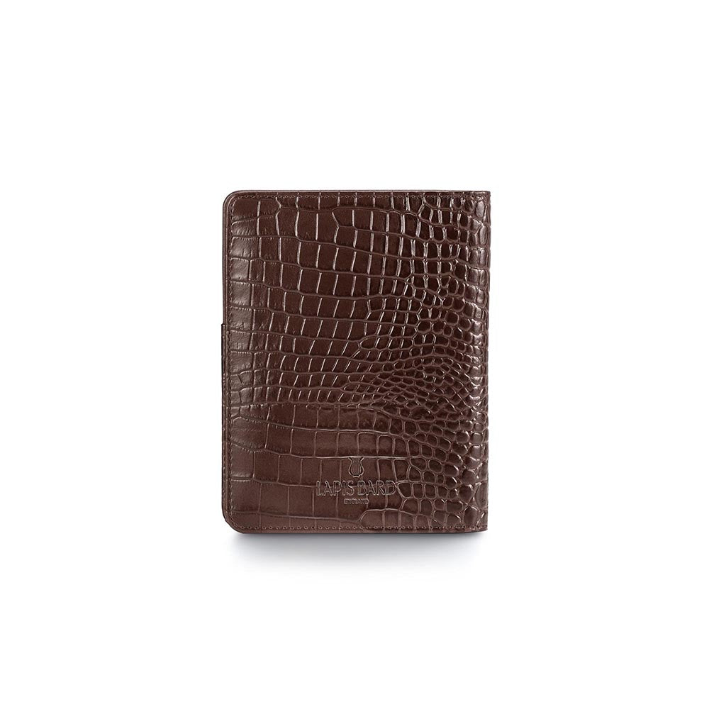 Lapis Bard Dark Brown Mandeville Croc-Textured Passport Wallet