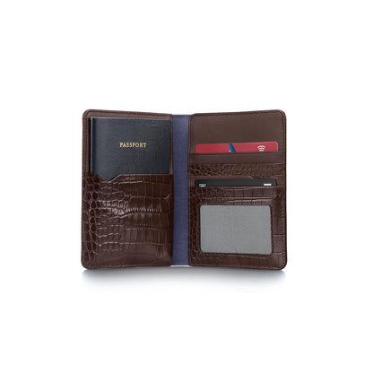 Lapis Bard Dark Brown Mandeville Croc-Textured Passport Wallet