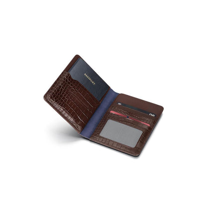 Lapis Bard Dark Brown Mandeville Croc-Textured Passport Wallet