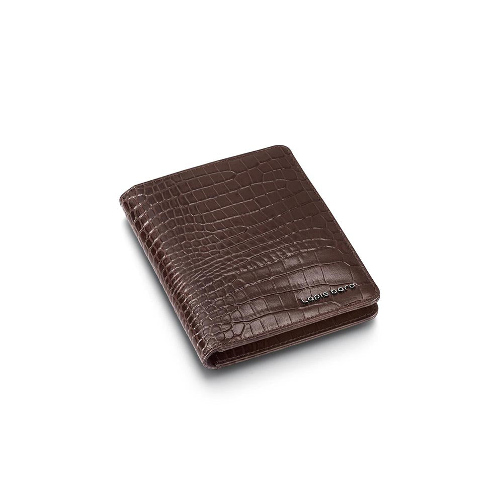 Lapis Bard Dark Brown Mandeville Croc-Textured Passport Wallet