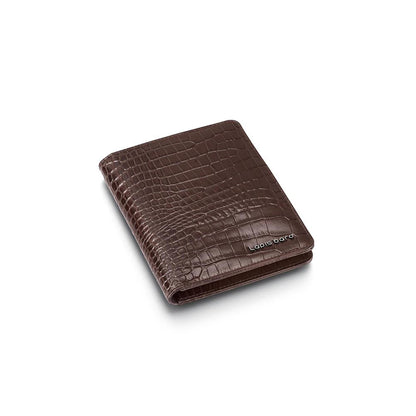 Lapis Bard Dark Brown Mandeville Croc-Textured Passport Wallet