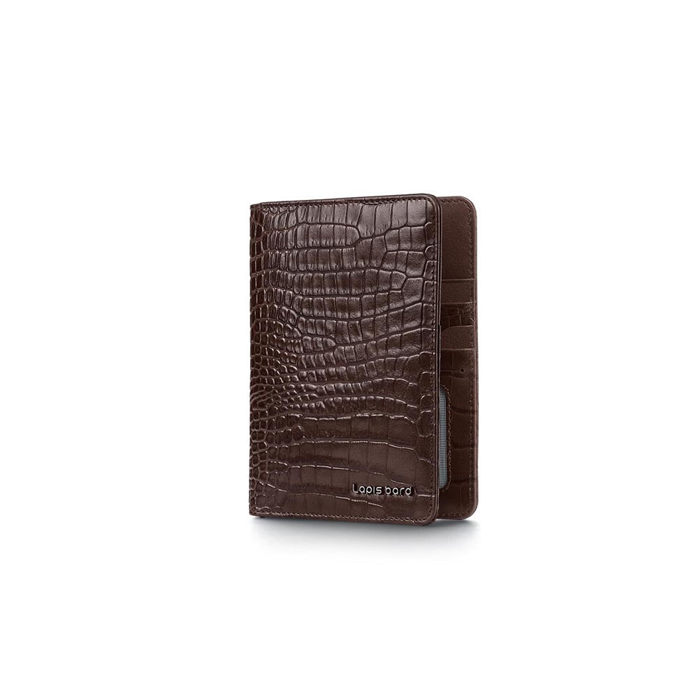 Lapis Bard Dark Brown Mandeville Croc-Textured Passport Wallet