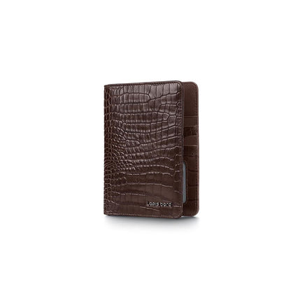 Lapis Bard Dark Brown Mandeville Croc-Textured Passport Wallet