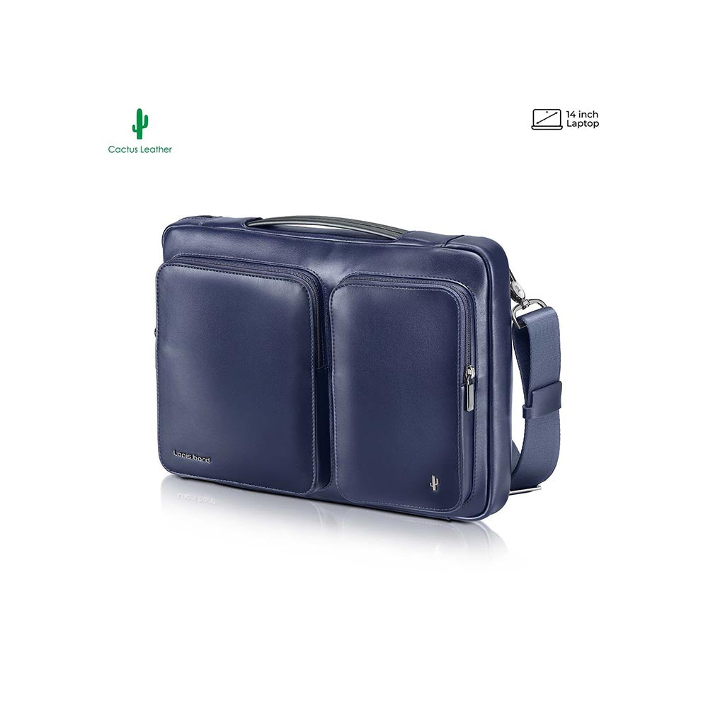 Lapis Bard Crossover Desert Bloom Cactus Leather Laptop Bag With Shoulder Strap - Navy Blue