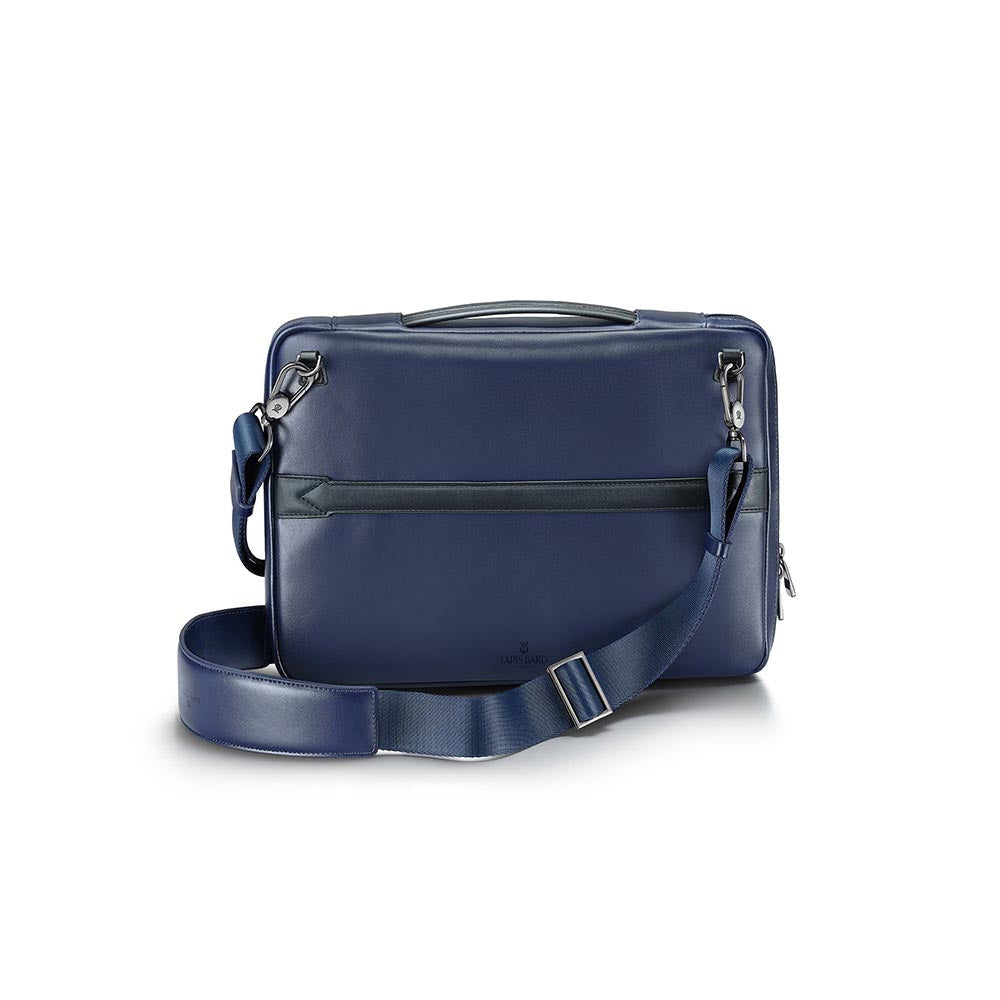 Lapis Bard Crossover Desert Bloom Cactus Leather Laptop Bag With Shoulder Strap - Navy Blue