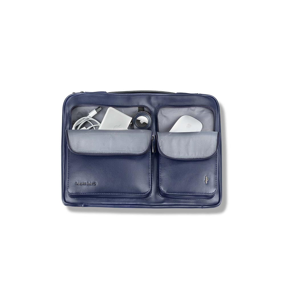 Lapis Bard Crossover Desert Bloom Cactus Leather Laptop Bag With Shoulder Strap - Navy Blue