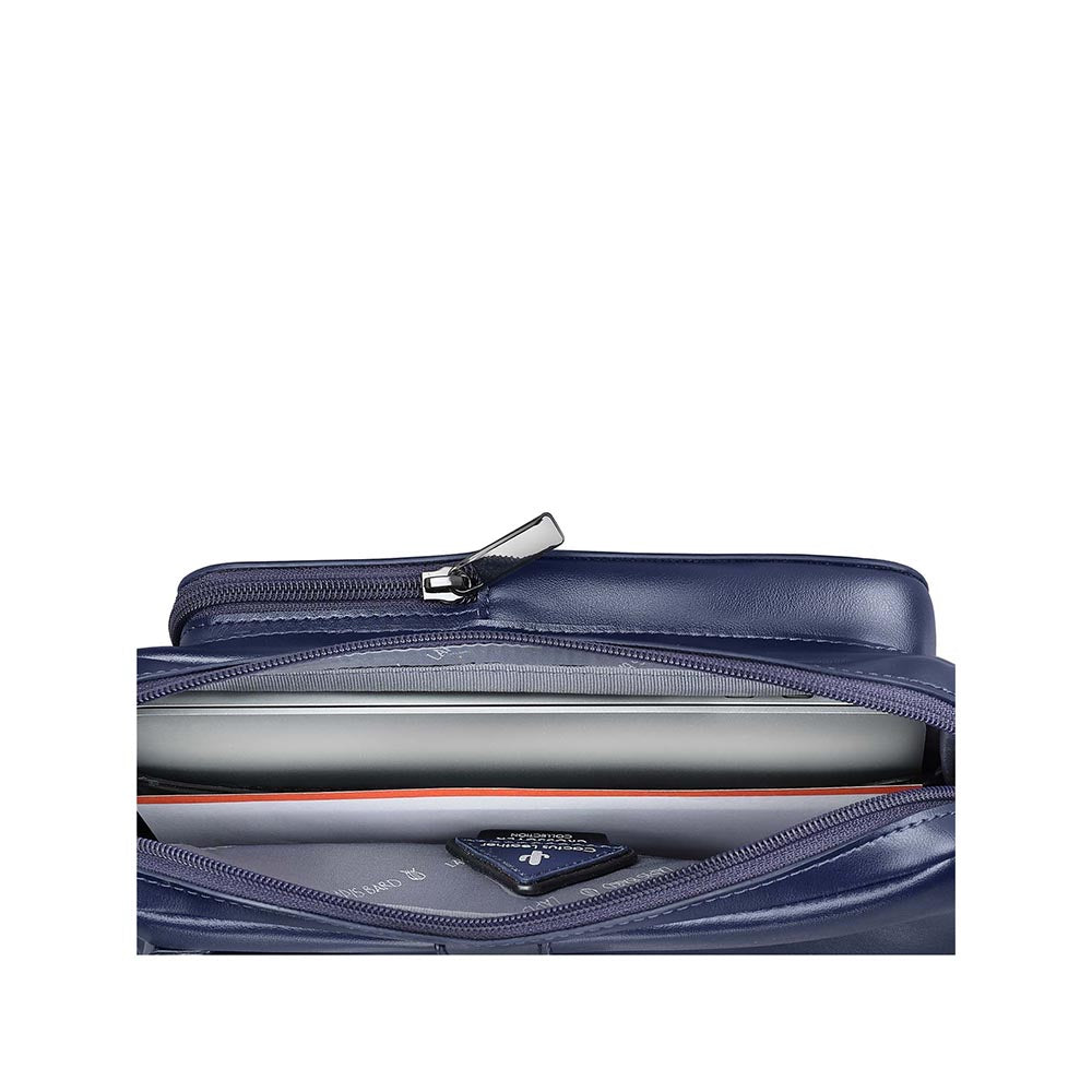 Lapis Bard Crossover Desert Bloom Cactus Leather Laptop Bag With Shoulder Strap - Navy Blue