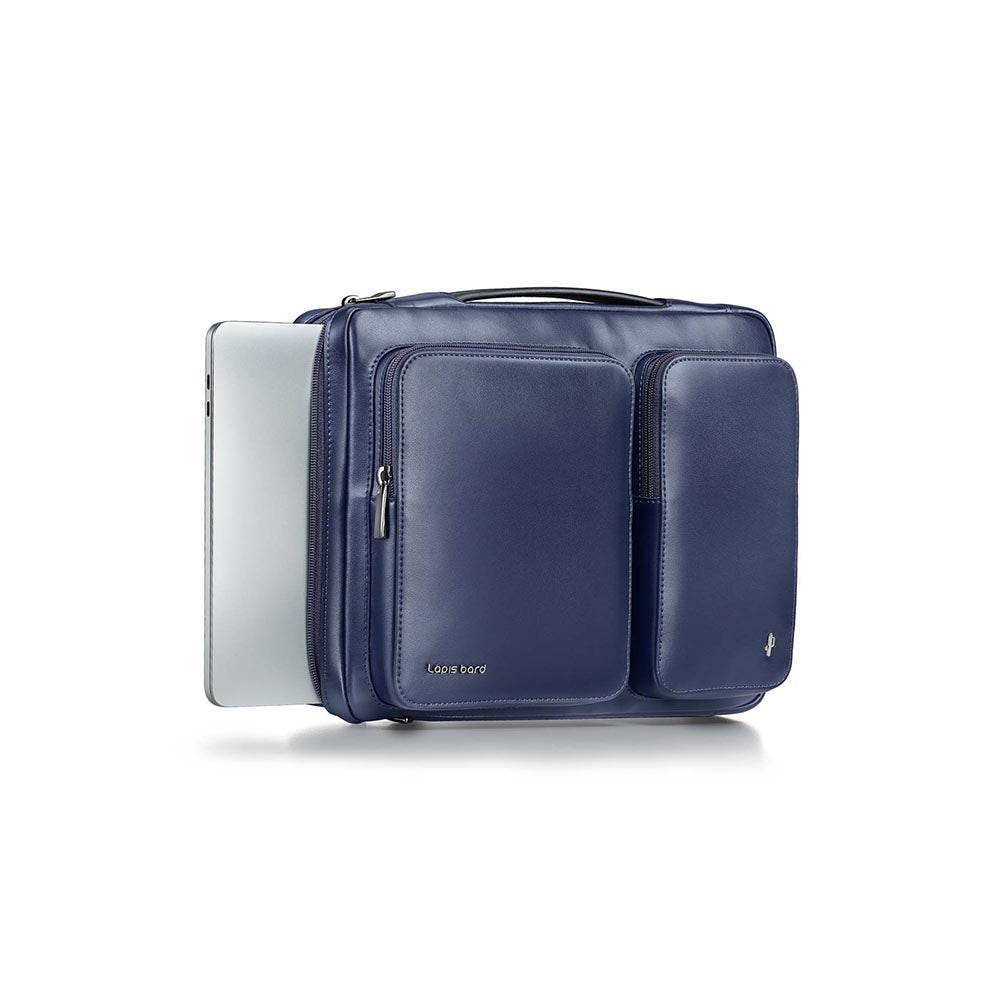 Lapis Bard Crossover Desert Bloom Cactus Leather Laptop Bag With Shoulder Strap - Navy Blue