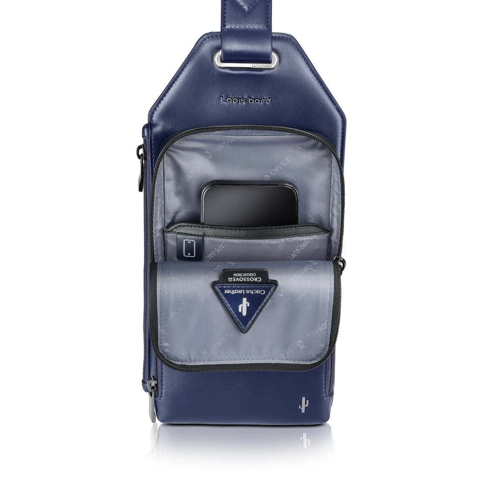 Lapis Bard Crossover Desert Bloom Cactus Leather Crossbody Bag - Navy Blue