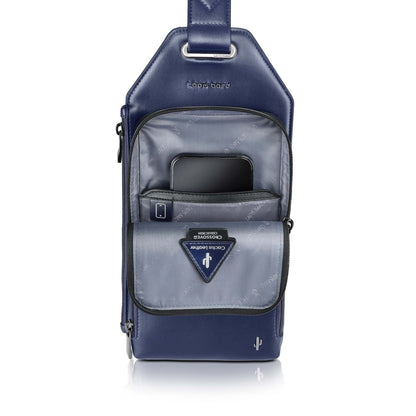 Lapis Bard Crossover Desert Bloom Cactus Leather Crossbody Bag - Navy Blue