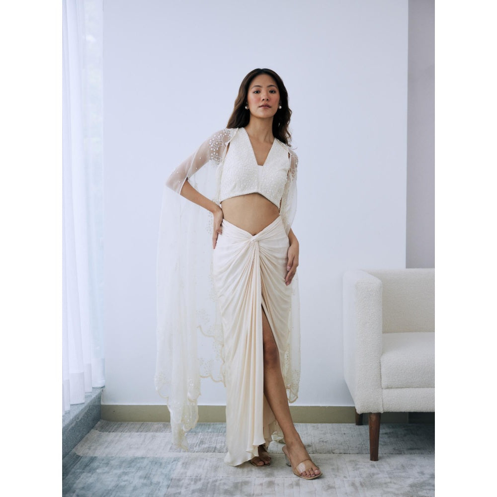 Lavanya Ahuja Ivory Organza Cloud Cape