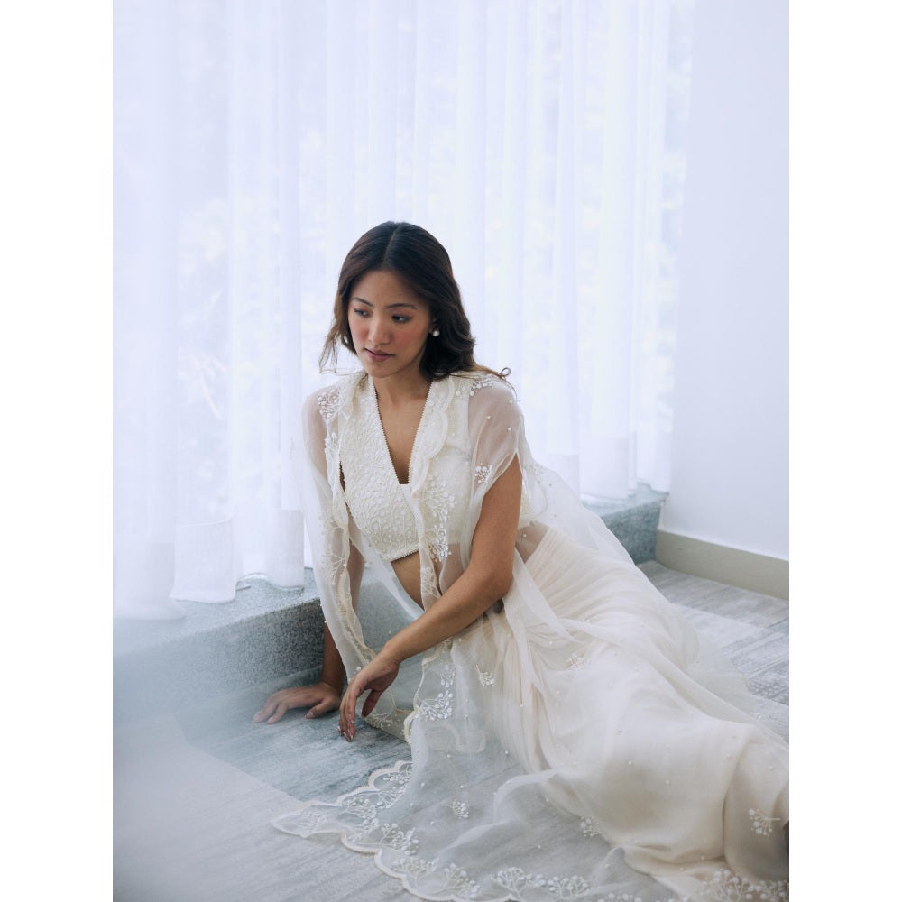 Lavanya Ahuja Ivory Organza Cloud Cape