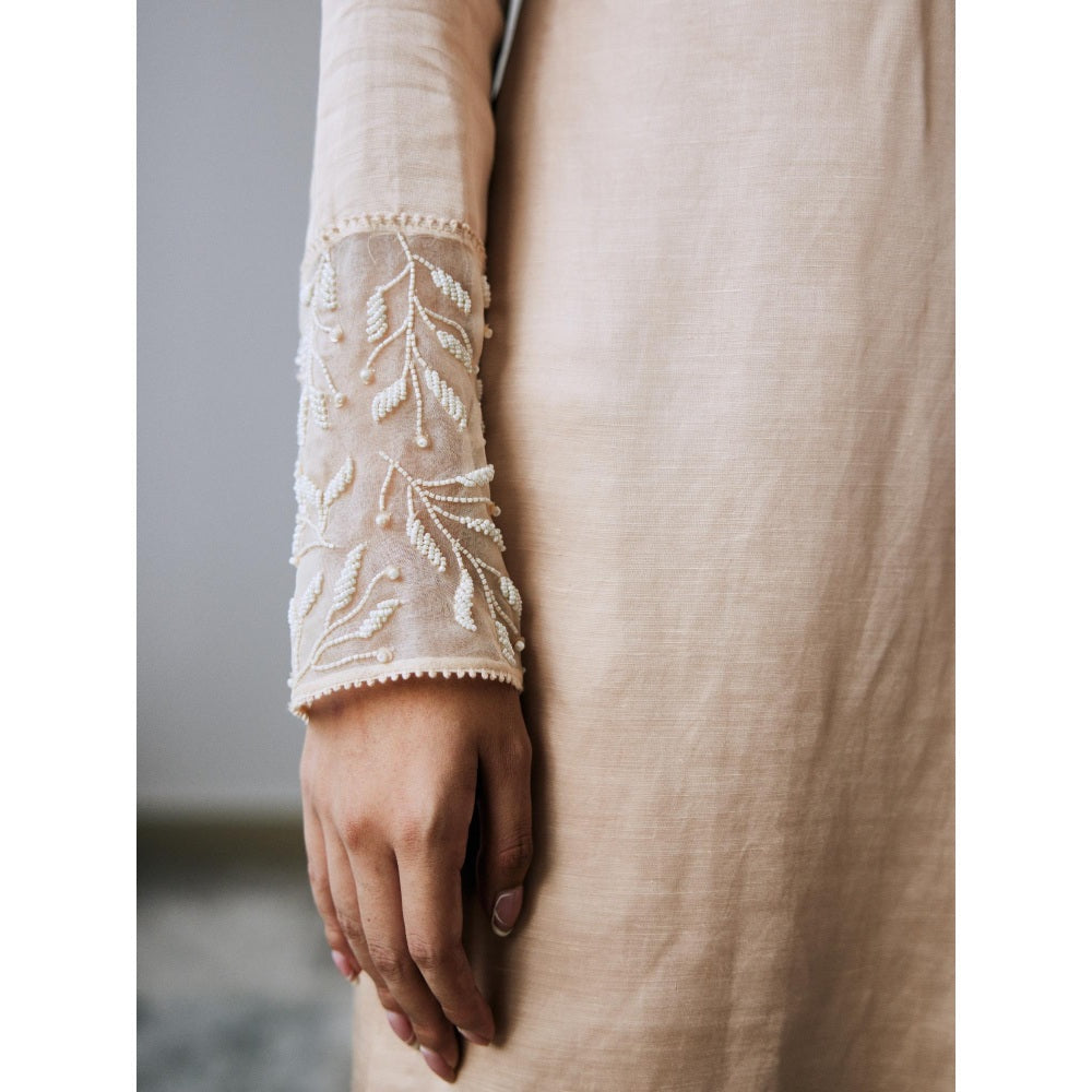 Lavanya Ahuja Pearled Sand Kurta and Pant with Dupatta (Set of 3)