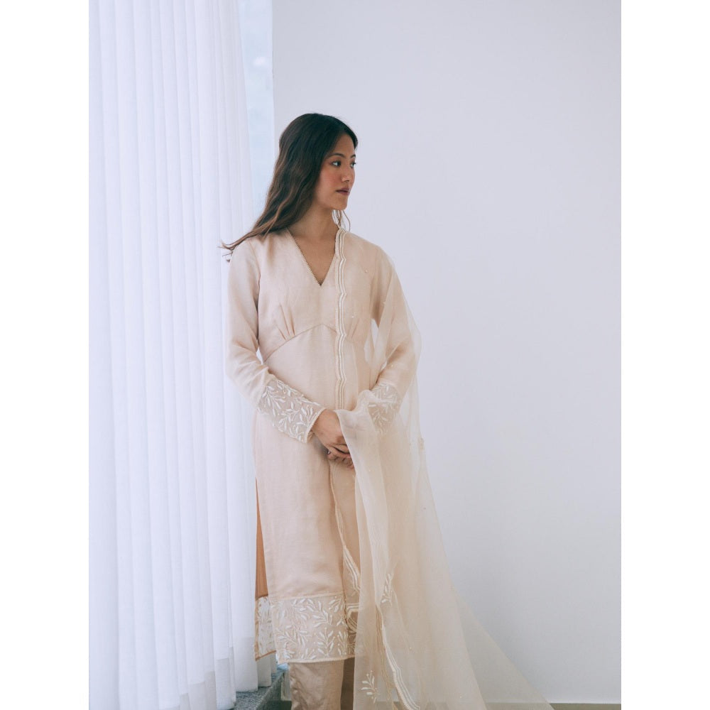 Lavanya Ahuja Pearled Sand Kurta and Pant with Dupatta (Set of 3)