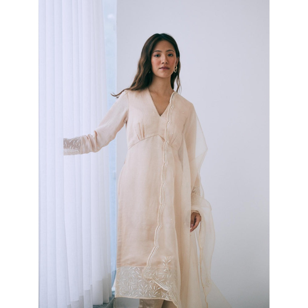 Lavanya Ahuja Pearled Sand Kurta and Pant with Dupatta (Set of 3)