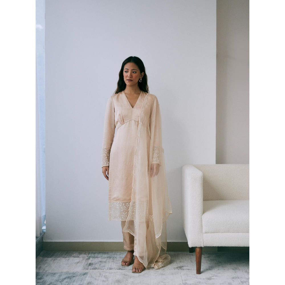 Lavanya Ahuja Pearled Sand Kurta and Pant with Dupatta (Set of 3)
