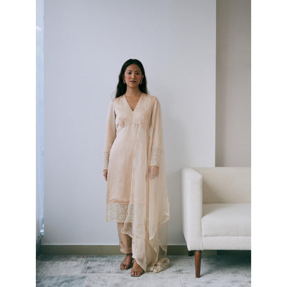 Lavanya Ahuja Pearled Sand Kurta and Pant with Dupatta (Set of 3)