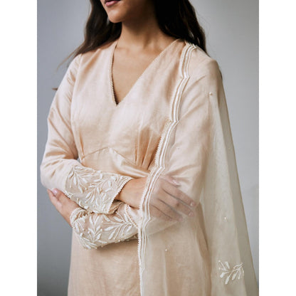 Lavanya Ahuja Pearled Sand Kurta and Pant with Dupatta (Set of 3)