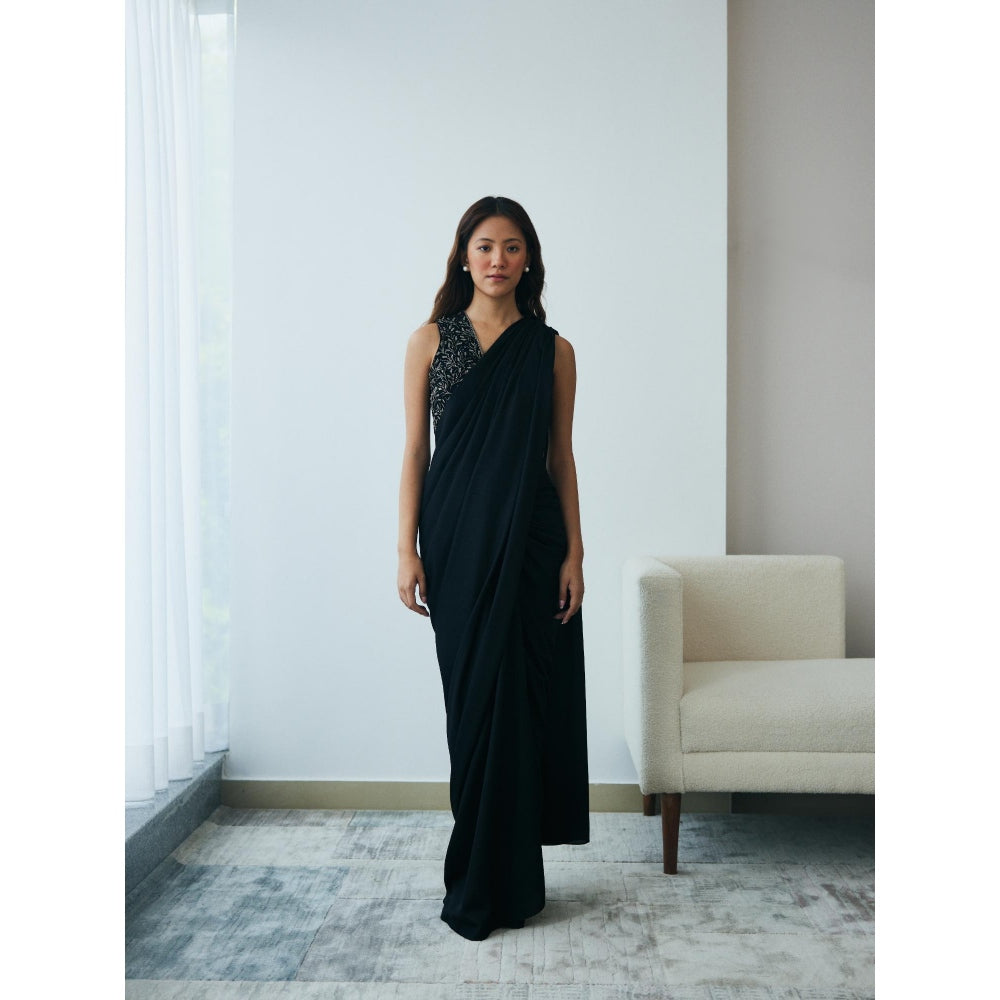 Lavanya Ahuja Midnight Knot Pre-Draped Saree with Stitched Blouse