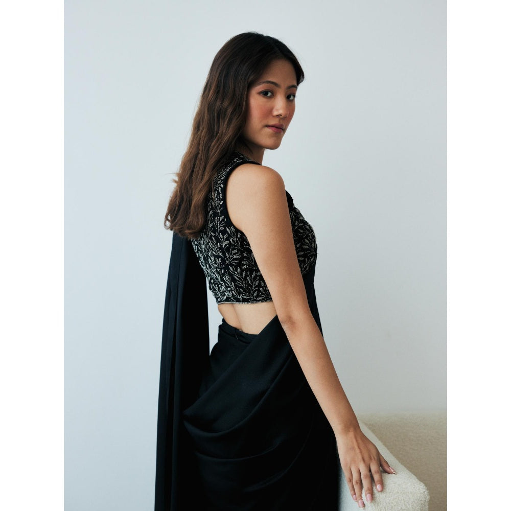 Lavanya Ahuja Midnight Knot Pre-Draped Saree with Stitched Blouse