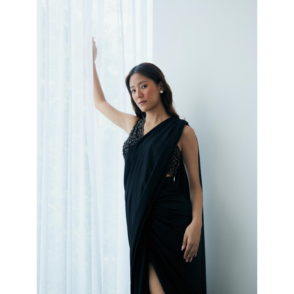 Lavanya Ahuja Midnight Knot Pre-Draped Saree with Stitched Blouse