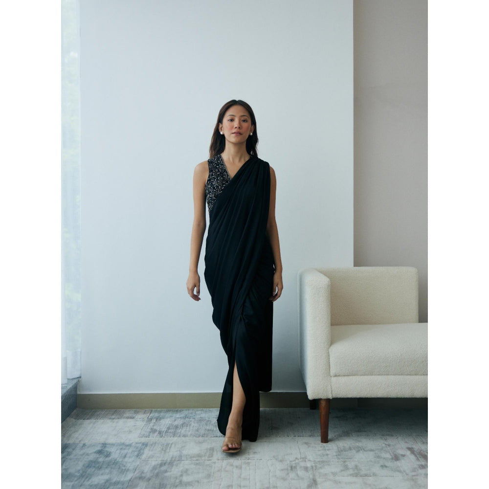 Lavanya Ahuja Midnight Knot Pre-Draped Saree with Stitched Blouse