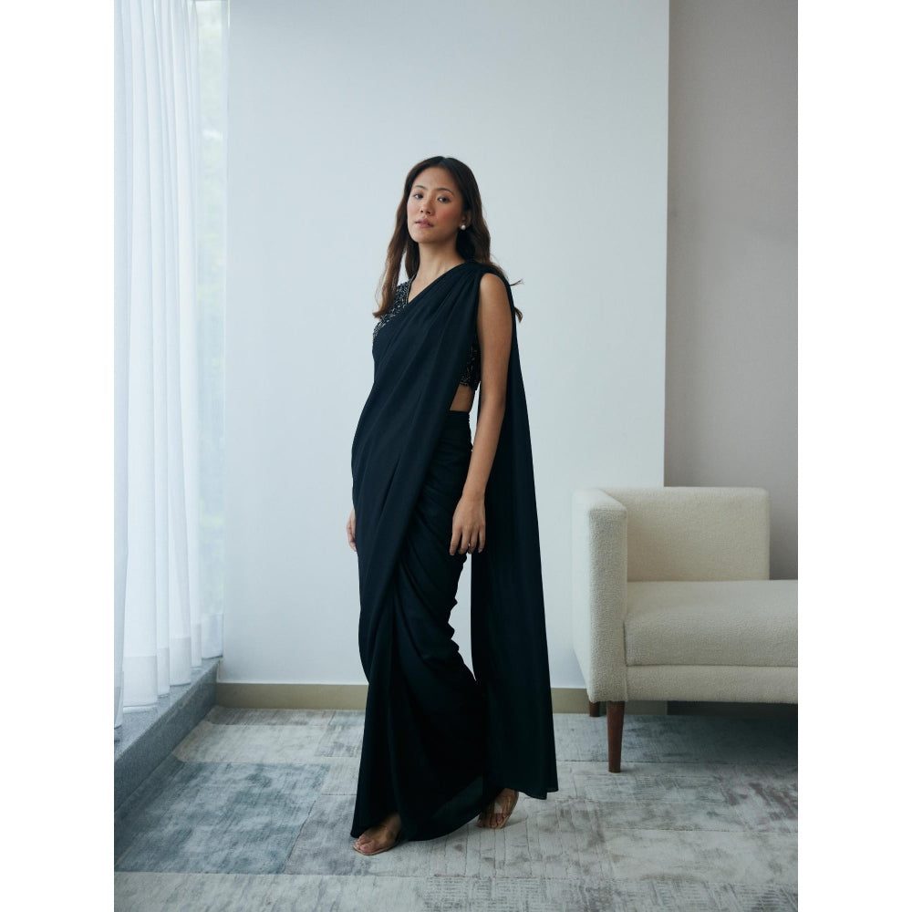 Lavanya Ahuja Midnight Knot Pre-Draped Saree with Stitched Blouse