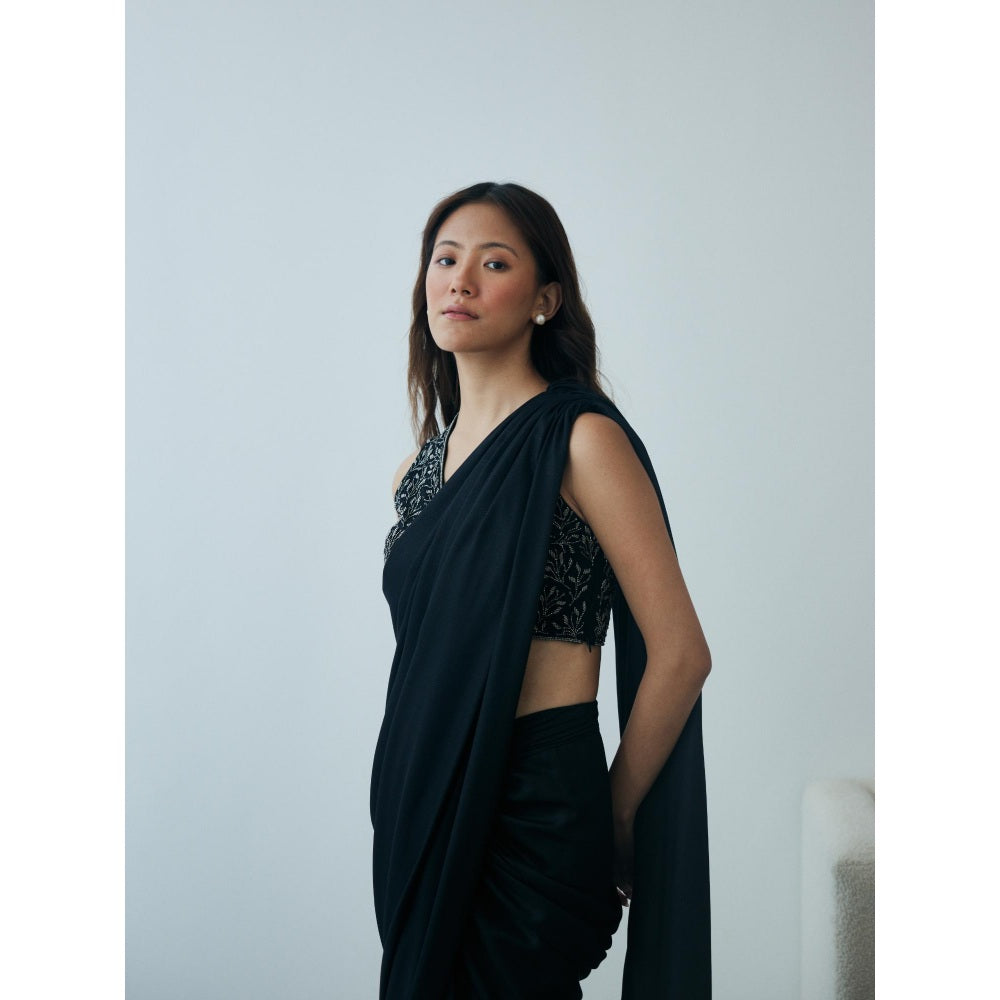 Lavanya Ahuja Midnight Knot Pre-Draped Saree with Stitched Blouse