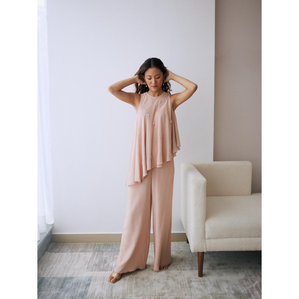 Lavanya Ahuja Blush Asymmetrical Tunic and Palazzo (Set of 2)